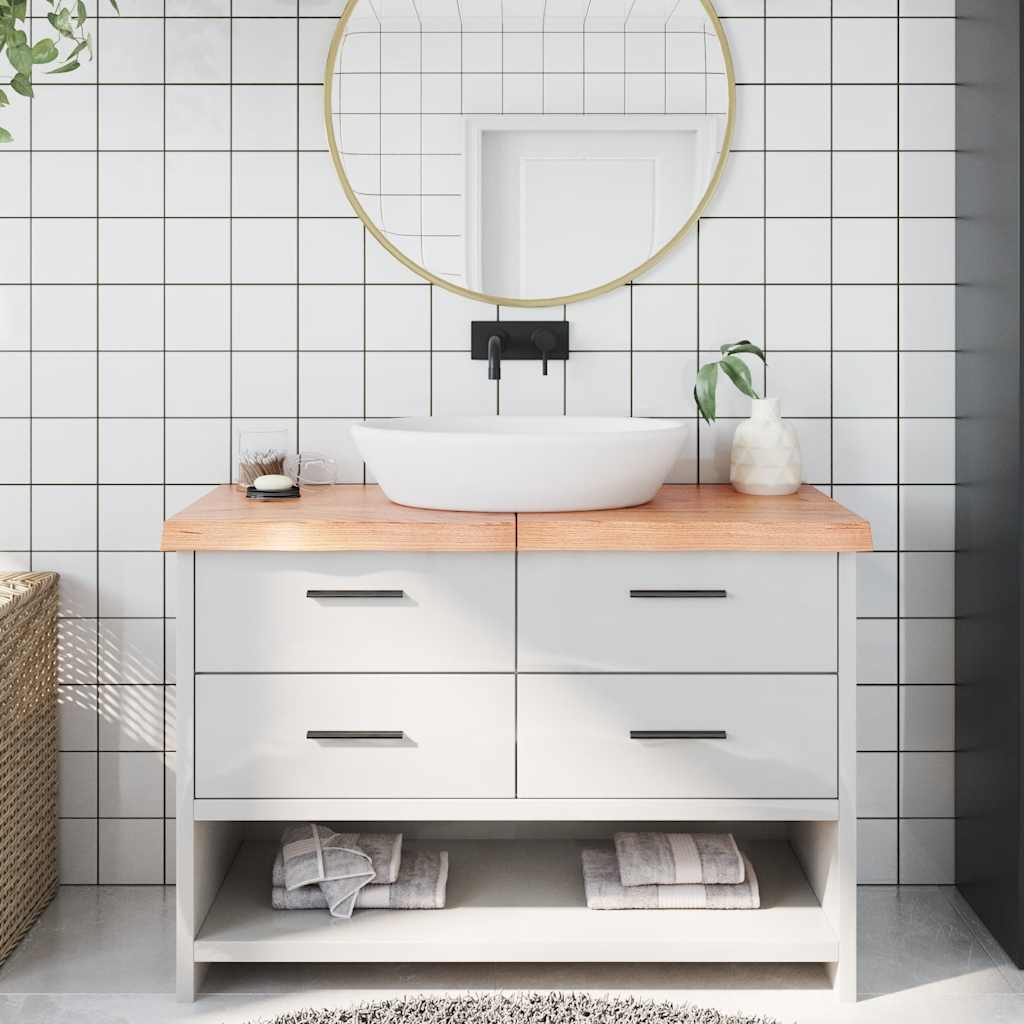 bordplade til badeværelse 120x50x(2-6) cm massivt træ lysebrun