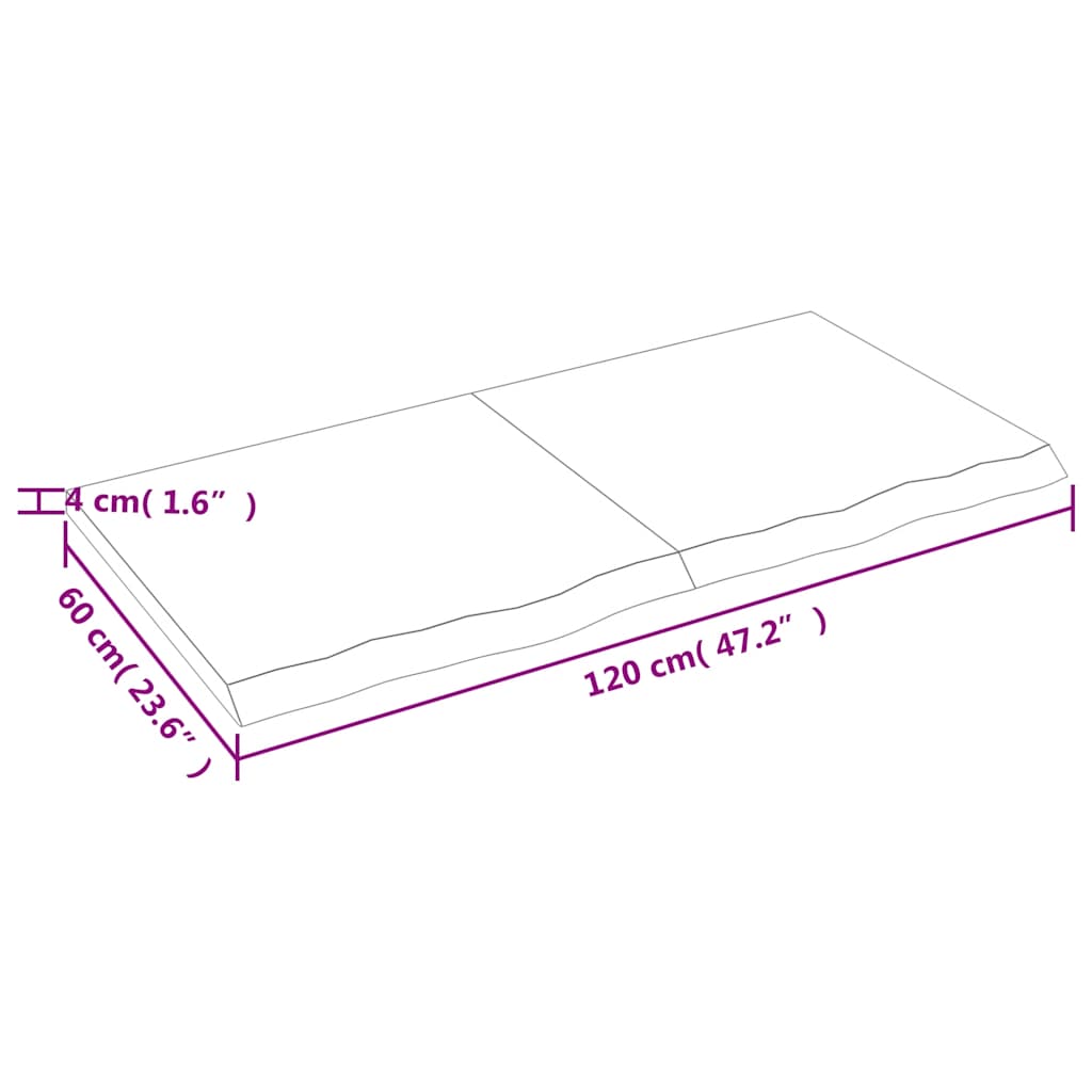 bordplade til badeværelse 120x60x(2-4) cm massivt træ lysebrun