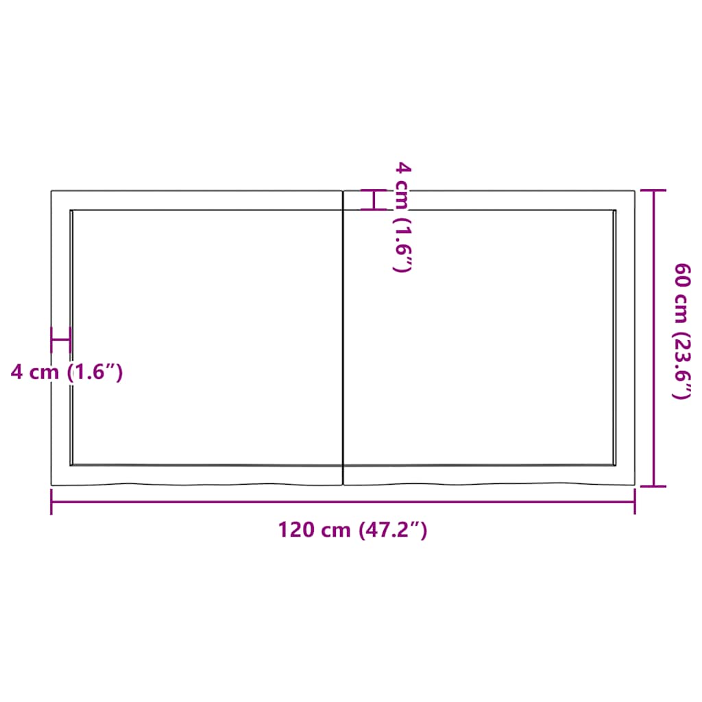 bordplade til badeværelse 120x60x(2-4) cm massivt træ lysebrun