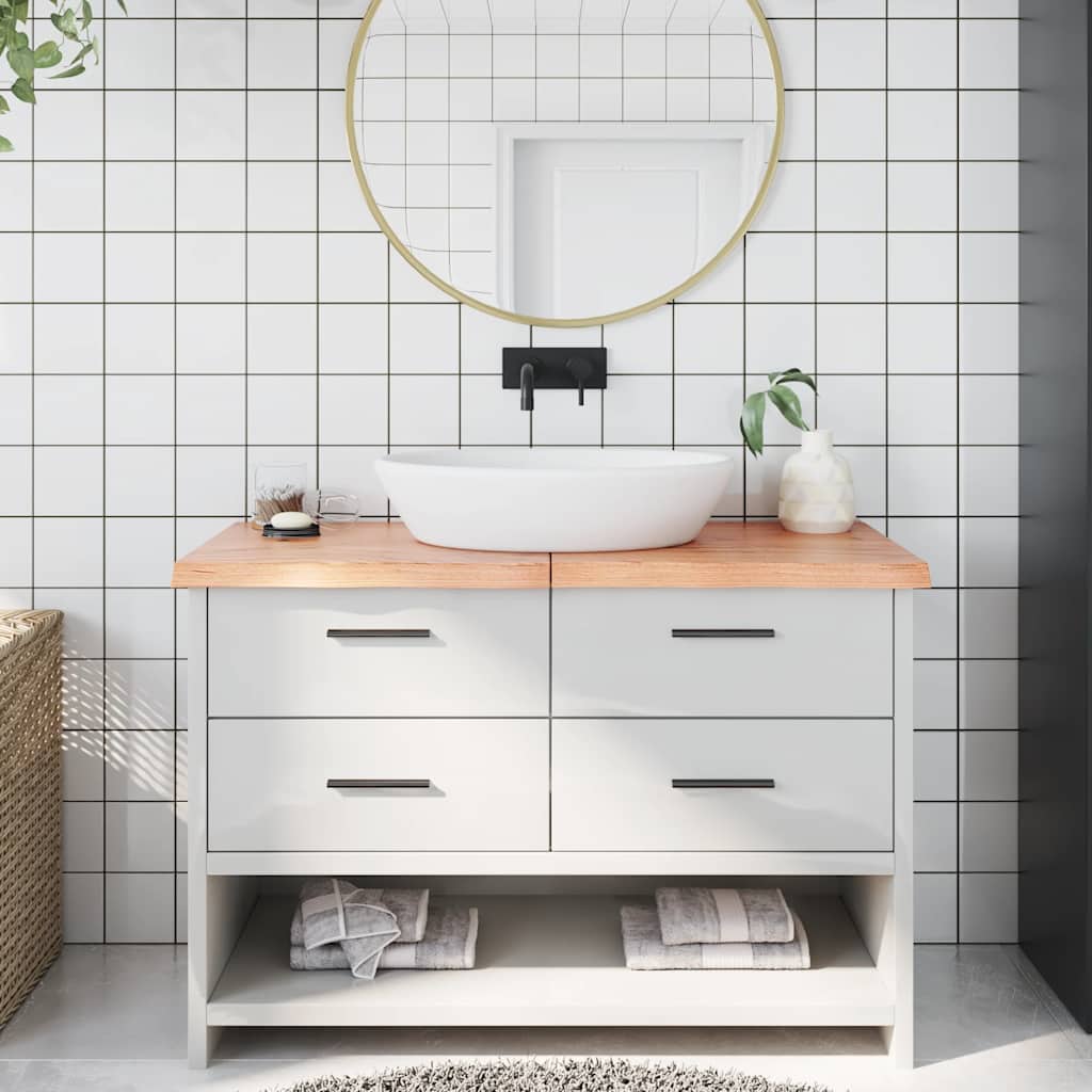 bordplade til badeværelse 120x60x(2-4) cm massivt træ lysebrun