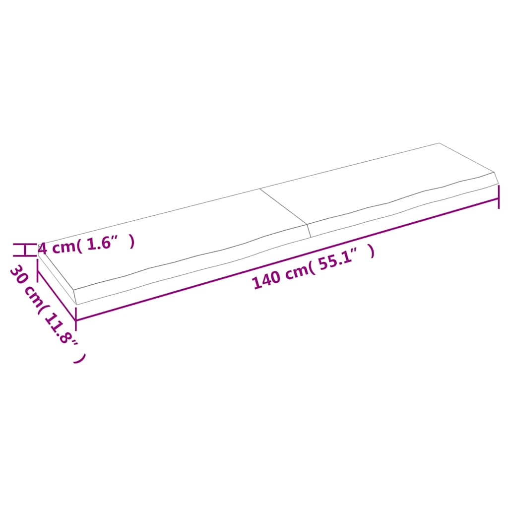 bordplade til badeværelse 140x30x(2-4) cm massivt træ lysebrun