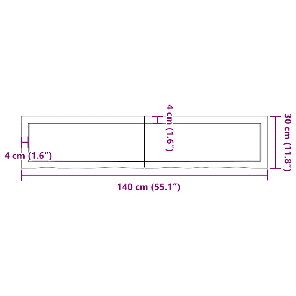 bordplade til badeværelse 140x30x(2-4) cm massivt træ lysebrun