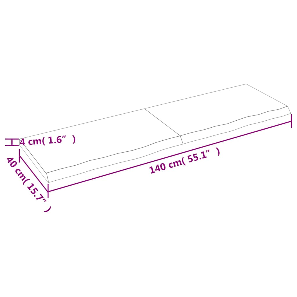 bordplade til badeværelse 140x40x(2-4) cm massivt træ lysebrun