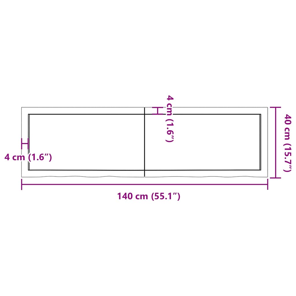 bordplade til badeværelse 140x40x(2-4) cm massivt træ lysebrun
