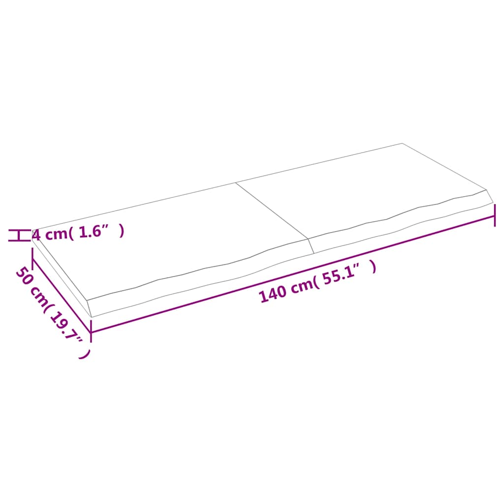 bordplade til badeværelse 140x50x(2-4) cm massivt træ lysebrun