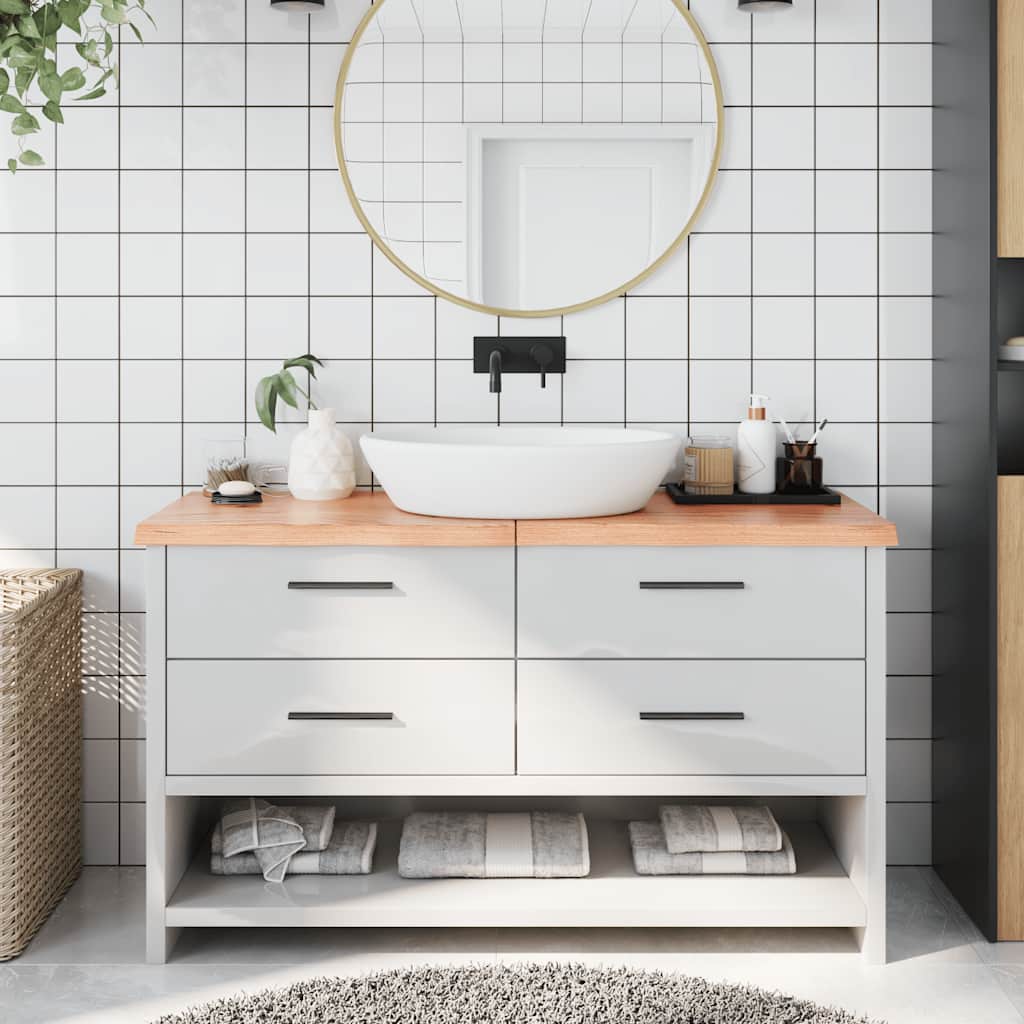 bordplade til badeværelse 140x50x(2-4) cm massivt træ lysebrun