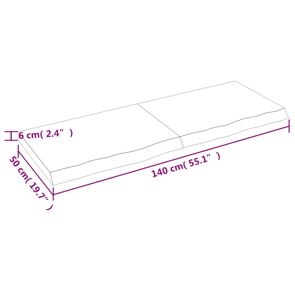 bordplade til badeværelse 140x50x(2-6) cm massivt træ lysebrun