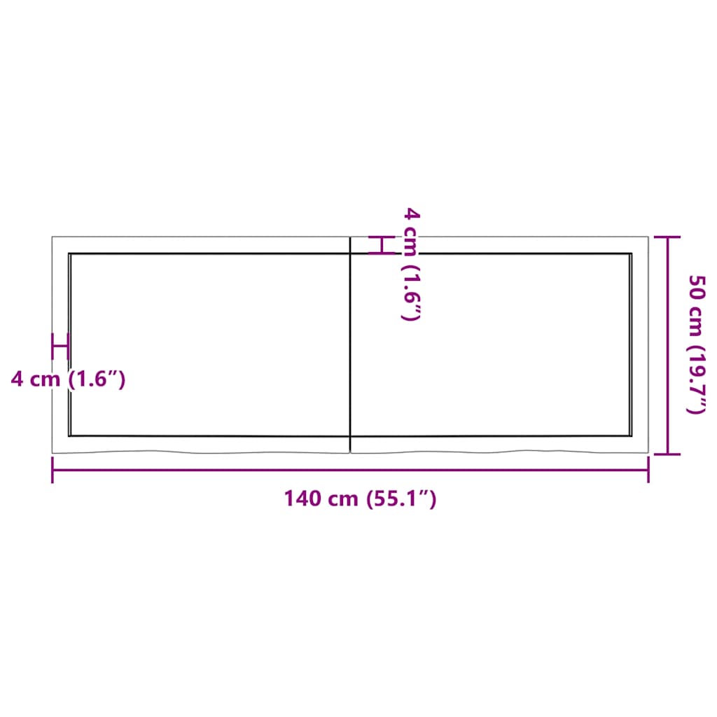 bordplade til badeværelse 140x50x(2-6) cm massivt træ lysebrun