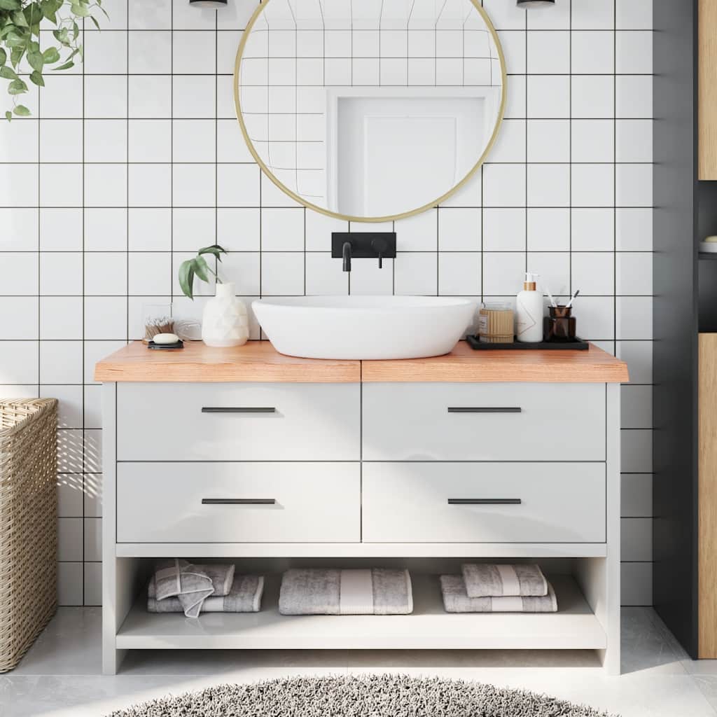 bordplade til badeværelse 140x50x(2-6) cm massivt træ lysebrun