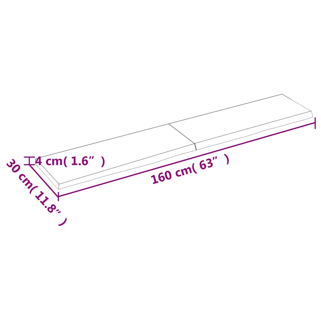 bordplade til badeværelse 160x30x(2-4) cm massivt træ lysebrun