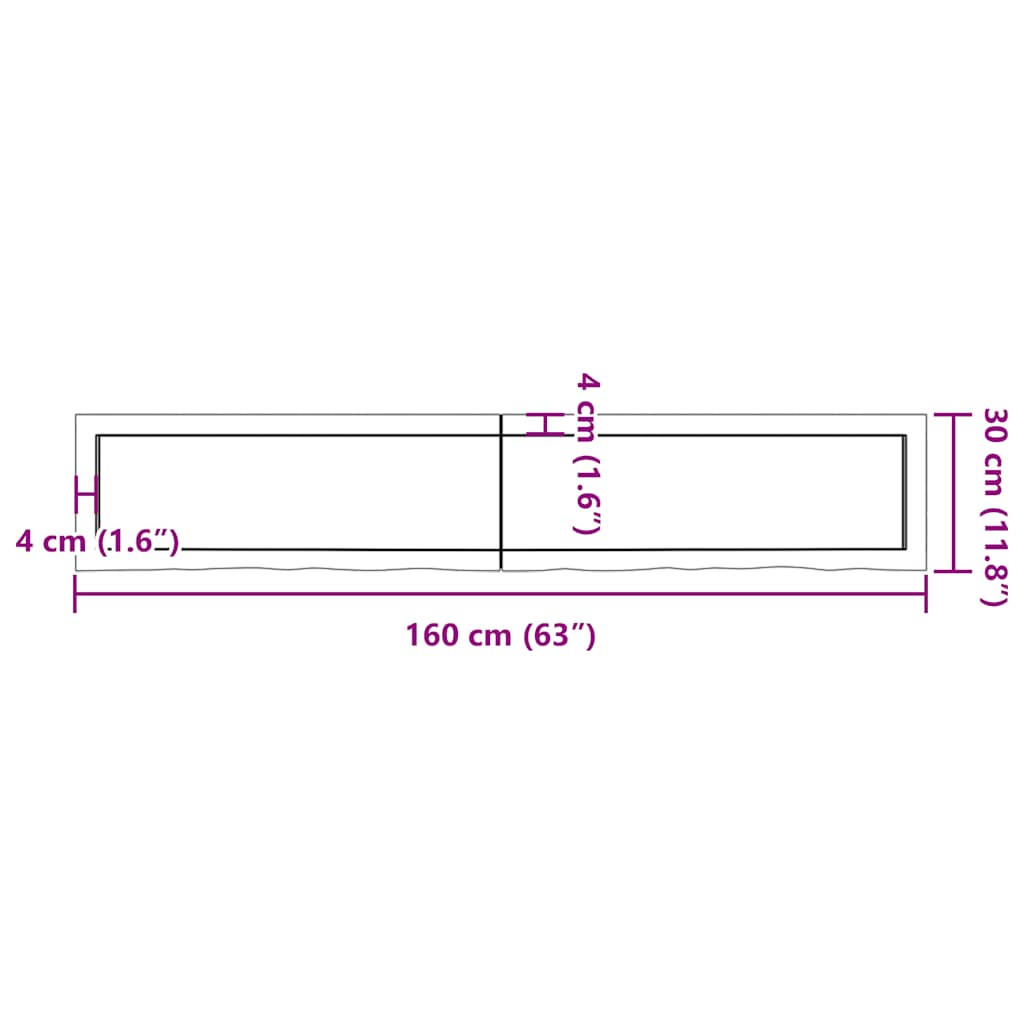 bordplade til badeværelse 160x30x(2-4) cm massivt træ lysebrun