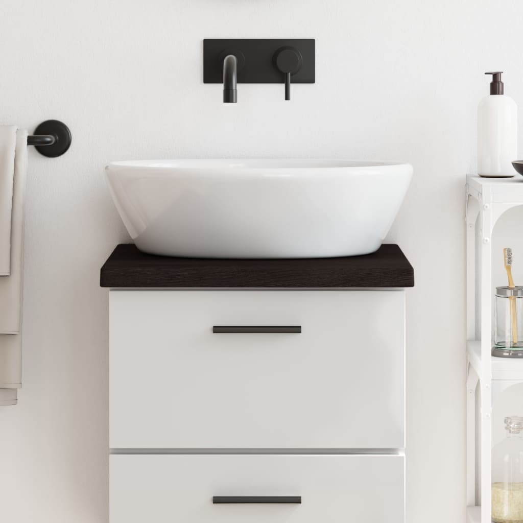 bordplade til badeværelse 40x30x(2-4) cm massivt træ mørkebrun