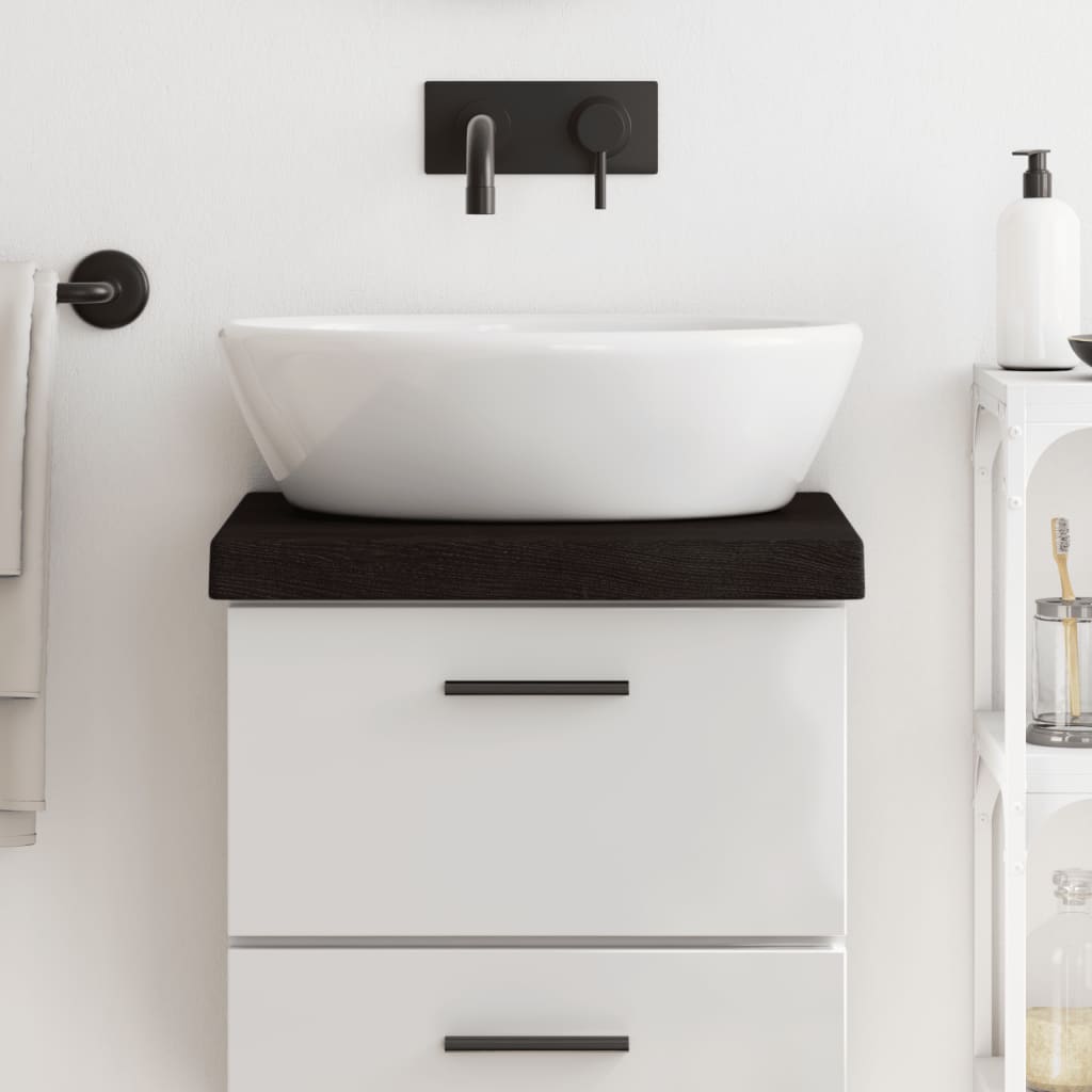 bordplade til badeværelse 40x30x(2-6) cm massivt træ mørkebrun