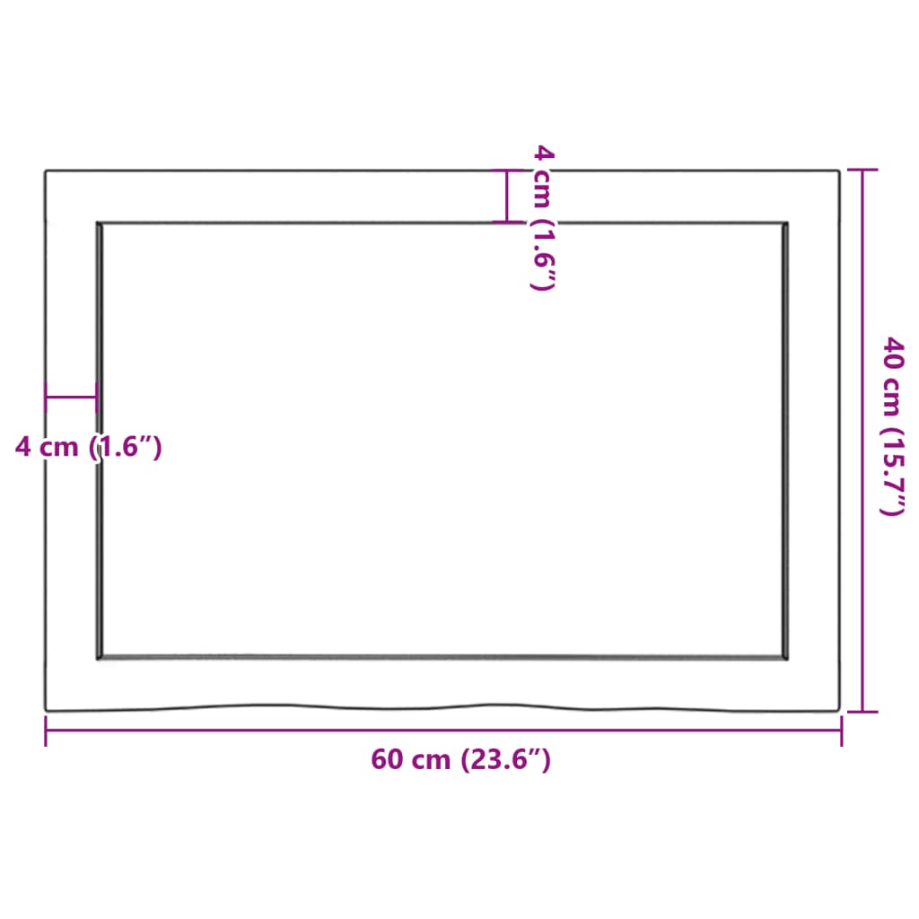 bordplade til badeværelse 60x40x(2-4) cm massivt træ mørkebrun