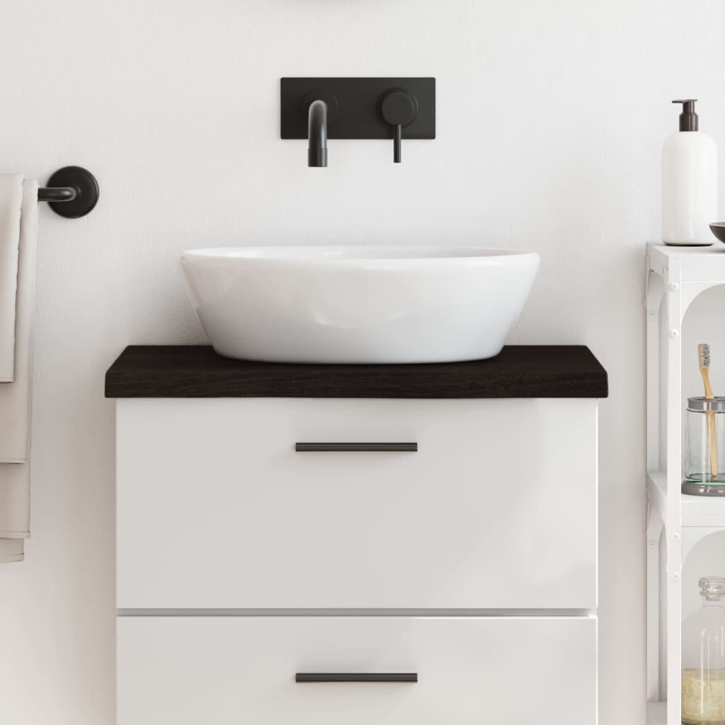 bordplade til badeværelse 60x40x(2-4) cm massivt træ mørkebrun