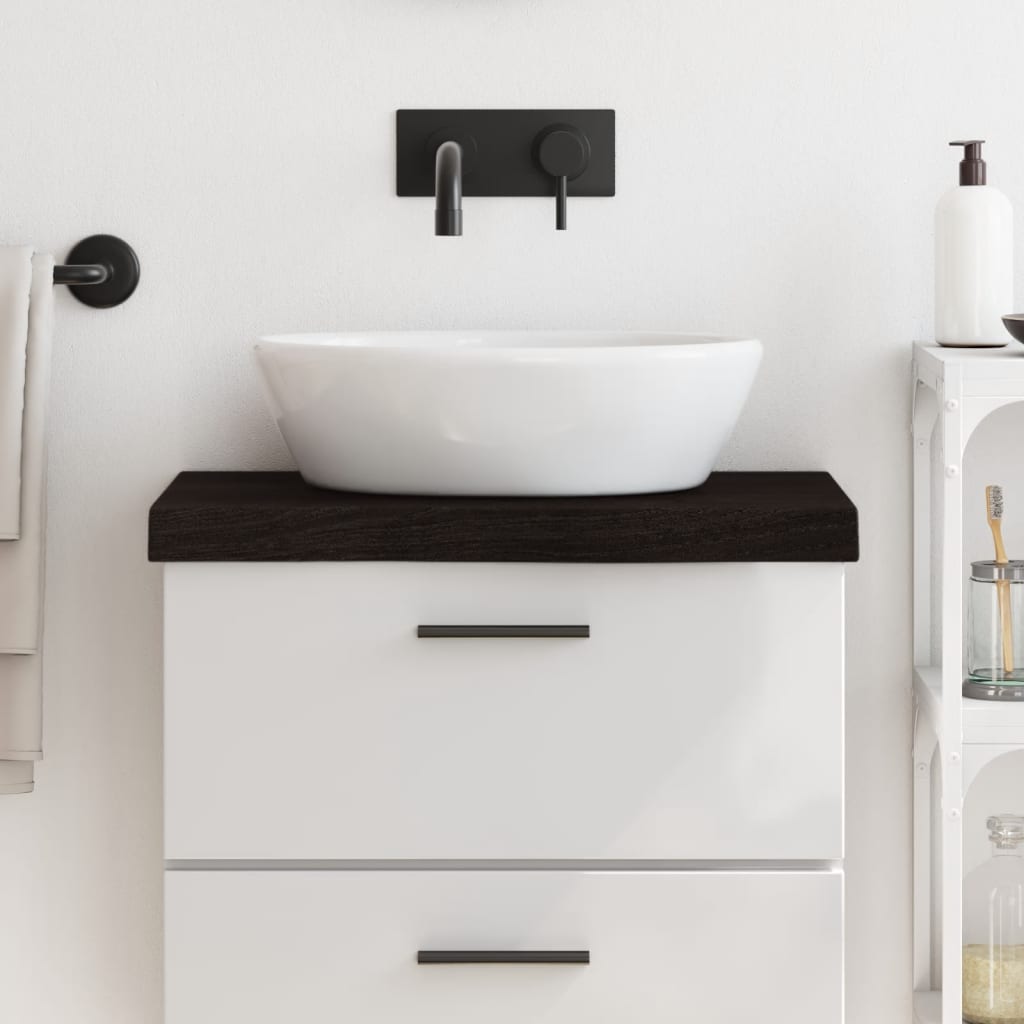 bordplade til badeværelse 60x40x(2-6) cm massivt træ mørkebrun