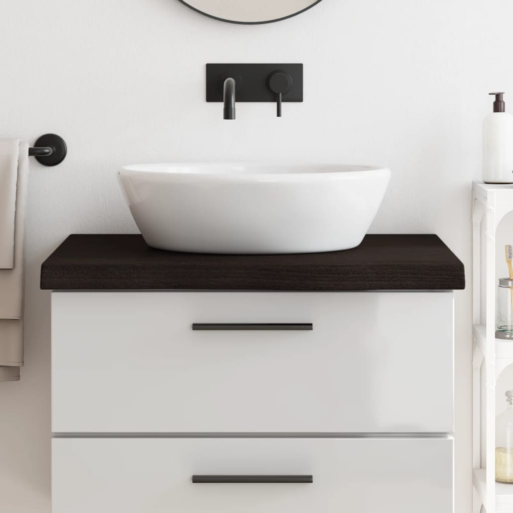 bordplade til badeværelse 80x60x(2-6) cm massivt træ mørkebrun