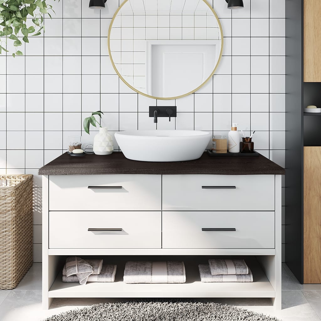 bordplade til badeværelse 100x50x(2-4) cm massivt træ mørkebrun