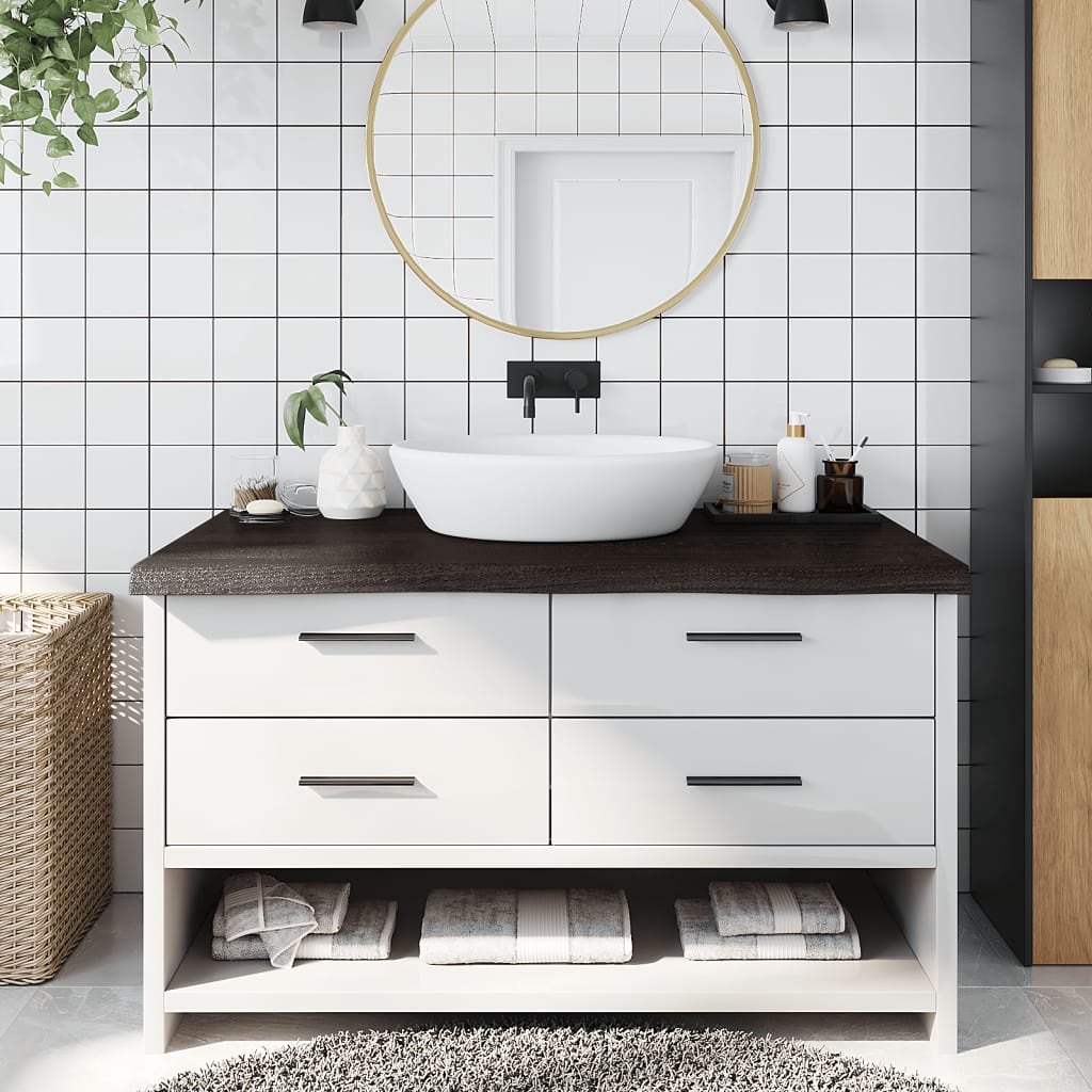 bordplade til badeværelse 100x50x(2-6) cm massivt træ mørkebrun