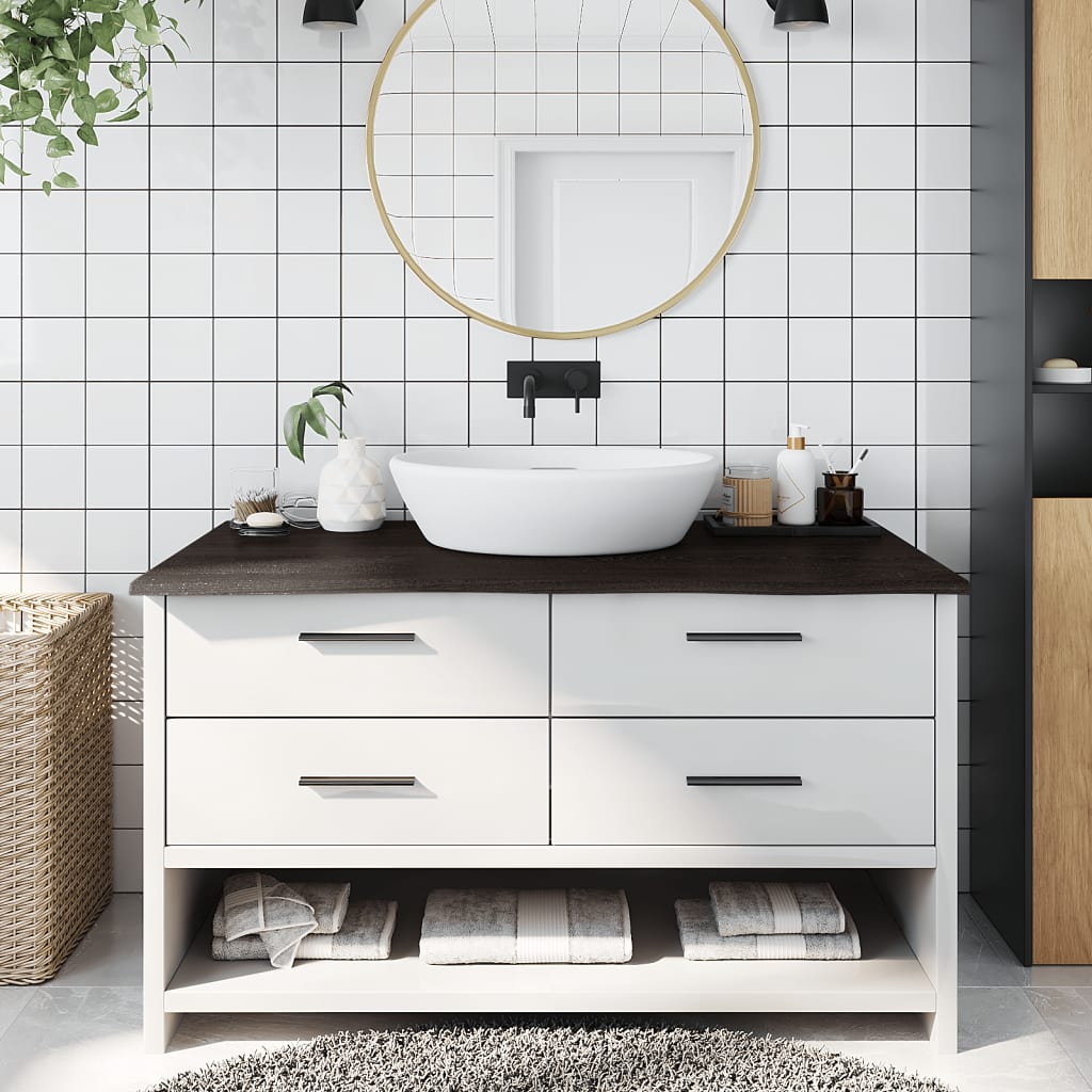 bordplade til badeværelse 100x60x2 cm massivt træ mørkebrun