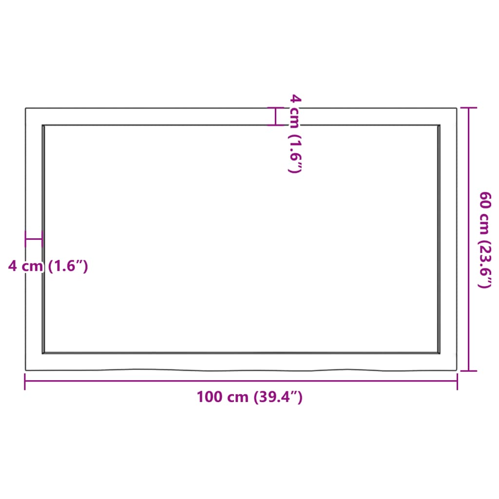 bordplade til badeværelse 100x60x(2-4) cm massivt træ mørkebrun