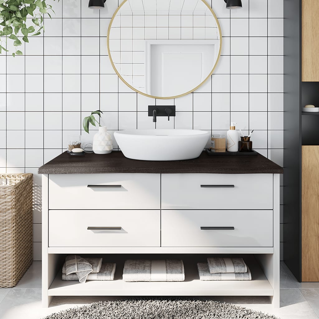 bordplade til badeværelse 100x60x(2-4) cm massivt træ mørkebrun