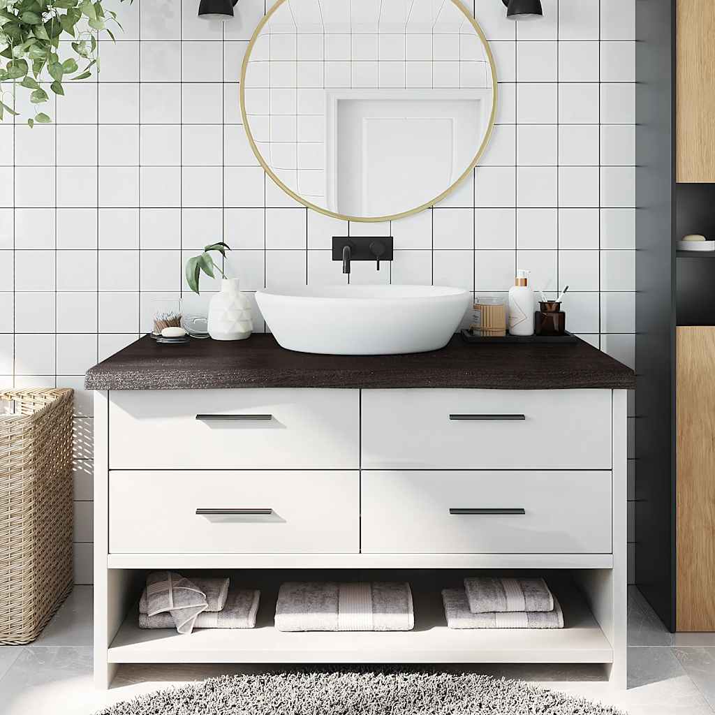 bordplade til badeværelse 100x60x(2-6) cm massivt træ mørkebrun