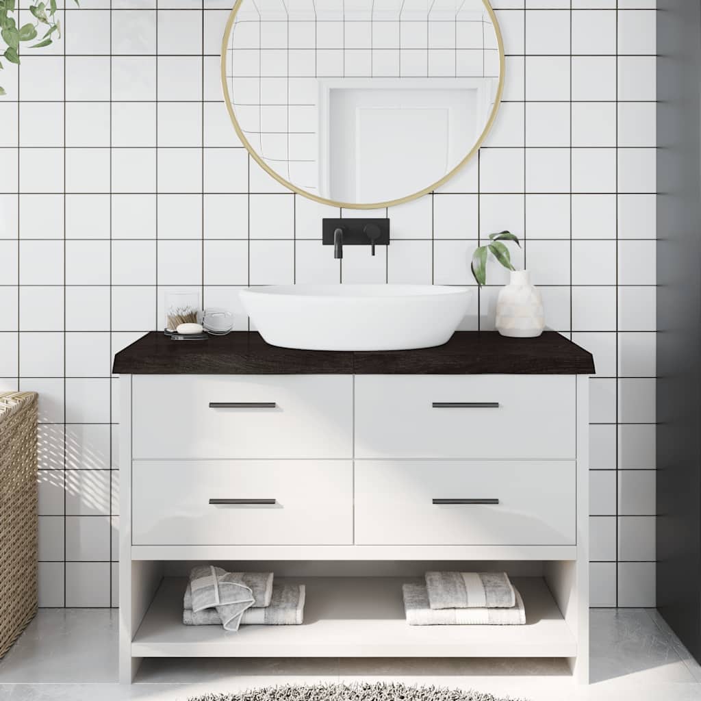 bordplade til badeværelse 120x50x(2-6) cm massivt træ mørkebrun