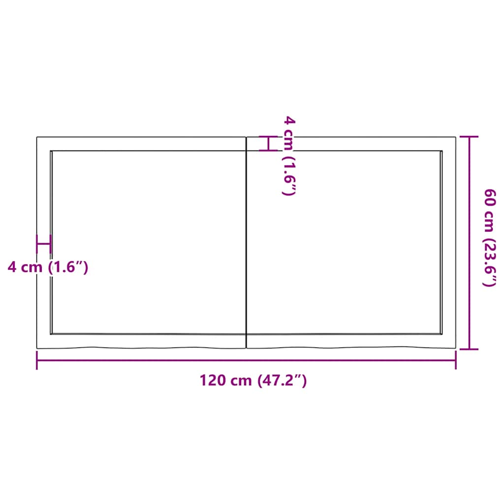 bordplade til badeværelse 120x60x(2-6) cm massivt træ mørkebrun