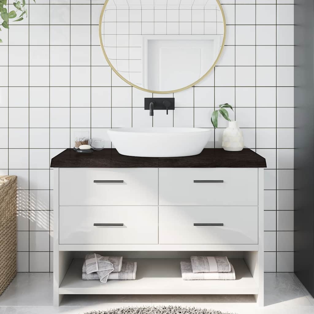 bordplade til badeværelse 120x60x(2-6) cm massivt træ mørkebrun