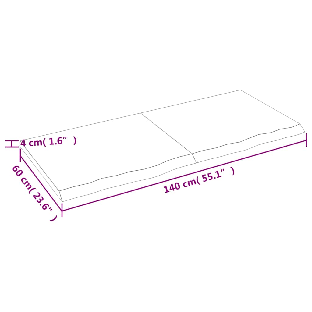 bordplade til badeværelse 140x60x(2-4) cm massivt træ mørkebrun