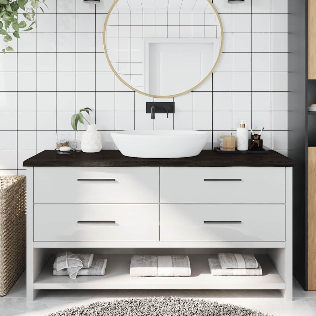 bordplade til badeværelse 160x60x(2-4) cm massivt træ mørkebrun