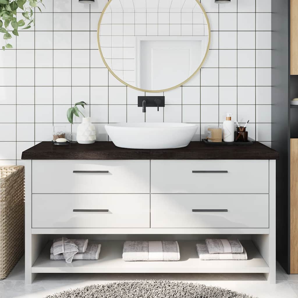 bordplade til badeværelse 160x60x(2-6) cm massivt træ mørkebrun
