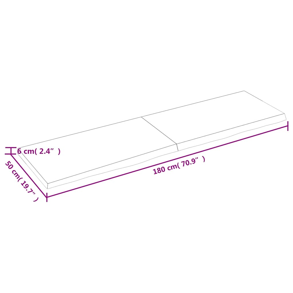 bordplade til badeværelse 180x50x(2-6) cm massivt træ mørkebrun