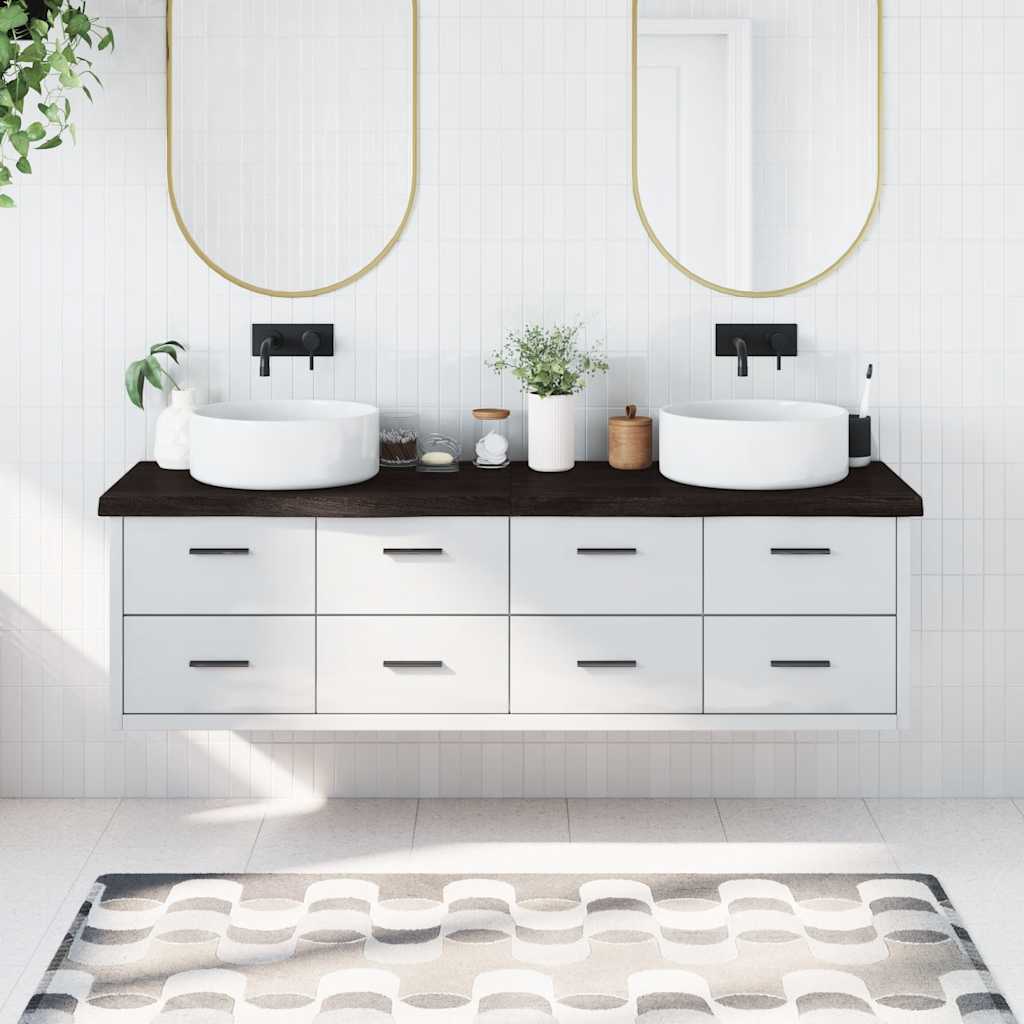 bordplade til badeværelse 180x50x(2-6) cm massivt træ mørkebrun