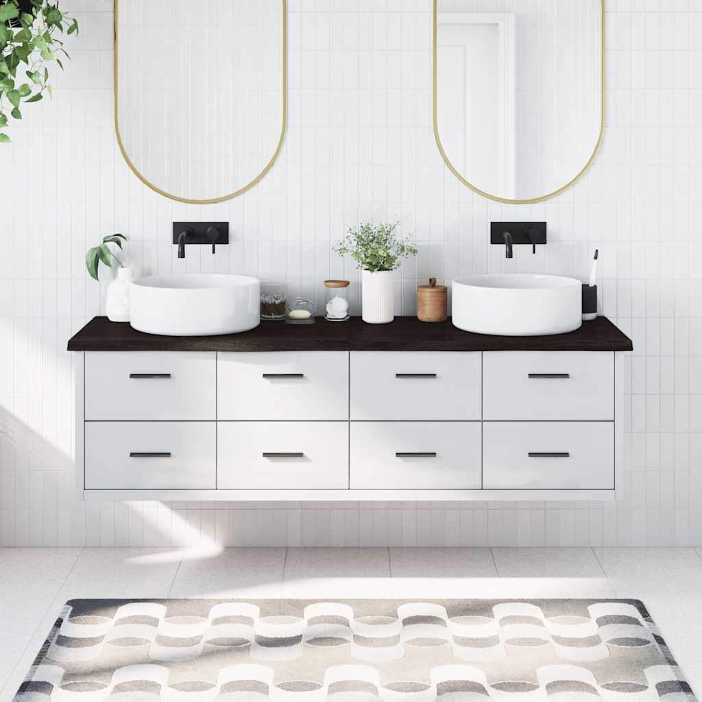bordplade til badeværelse 180x60x(2-4) cm massivt træ mørkebrun
