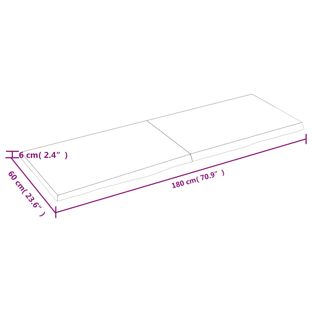 bordplade til badeværelse 180x60x(2-6) cm massivt træ mørkebrun