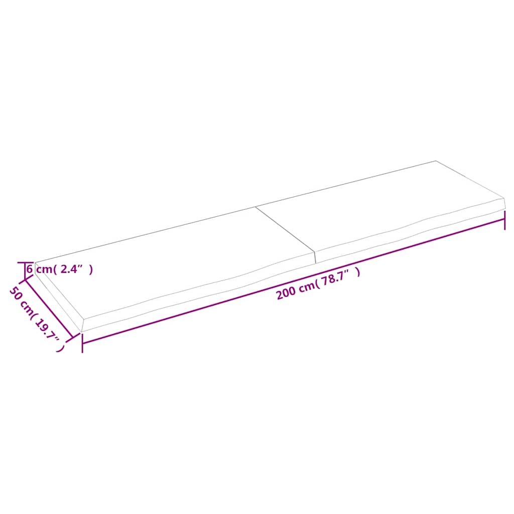 bordplade til badeværelse 200x50x(2-6) cm massivt træ mørkebrun