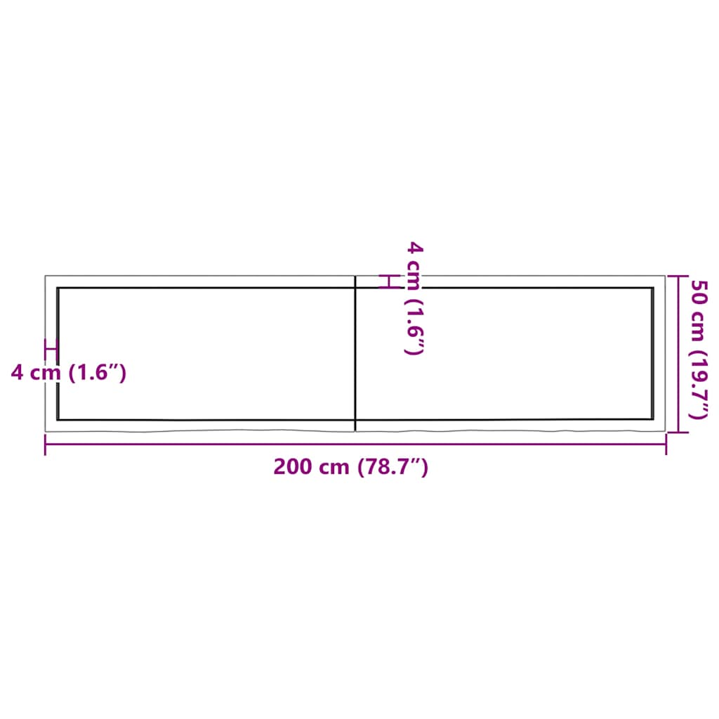 bordplade til badeværelse 200x50x(2-6) cm massivt træ mørkebrun