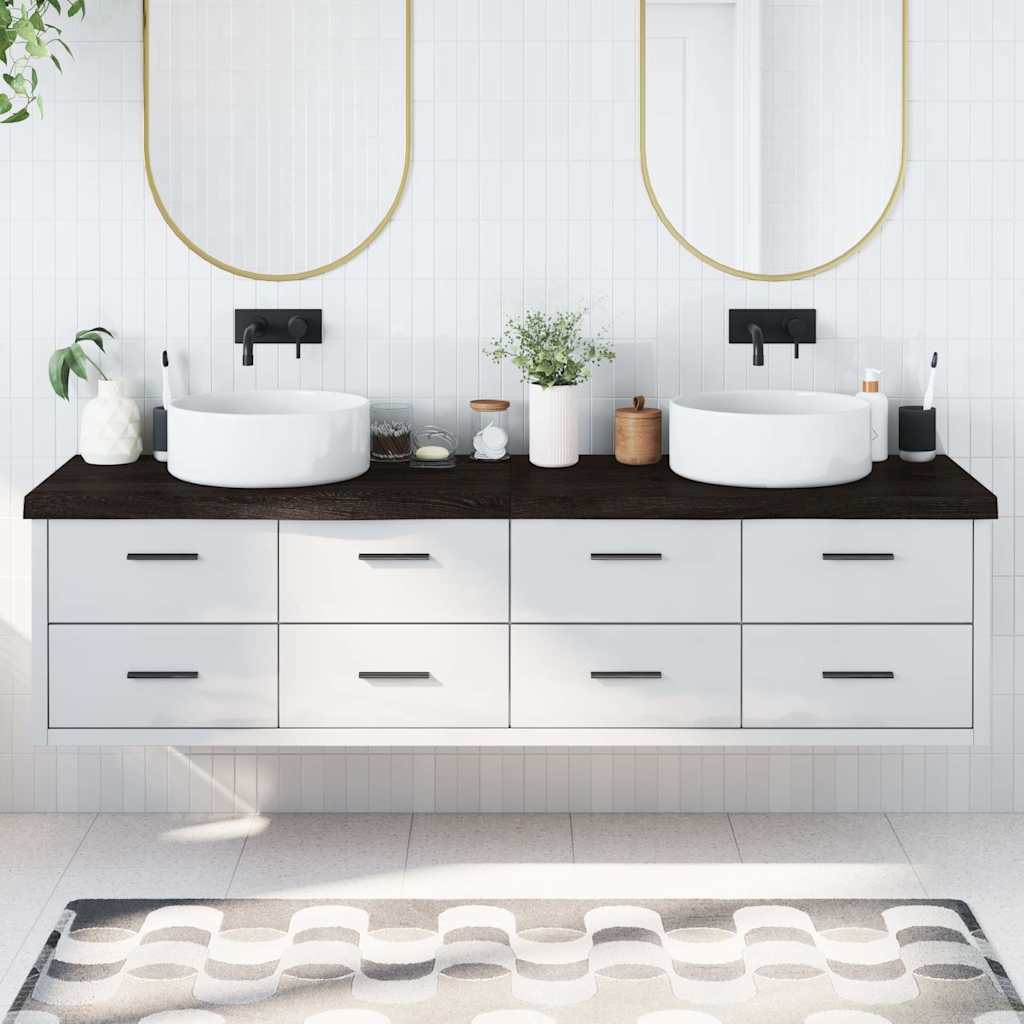 bordplade til badeværelse 200x50x(2-6) cm massivt træ mørkebrun