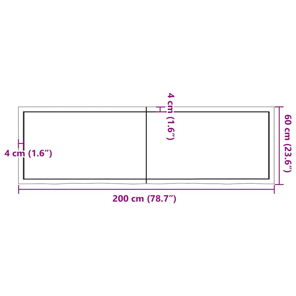 bordplade til badeværelse 200x60x(2-4) cm massivt træ mørkebrun