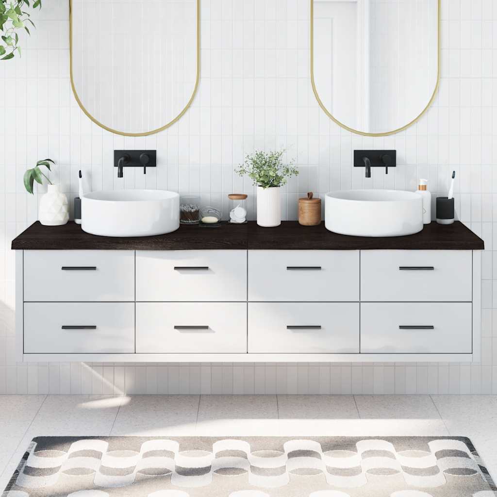 bordplade til badeværelse 200x60x(2-4) cm massivt træ mørkebrun