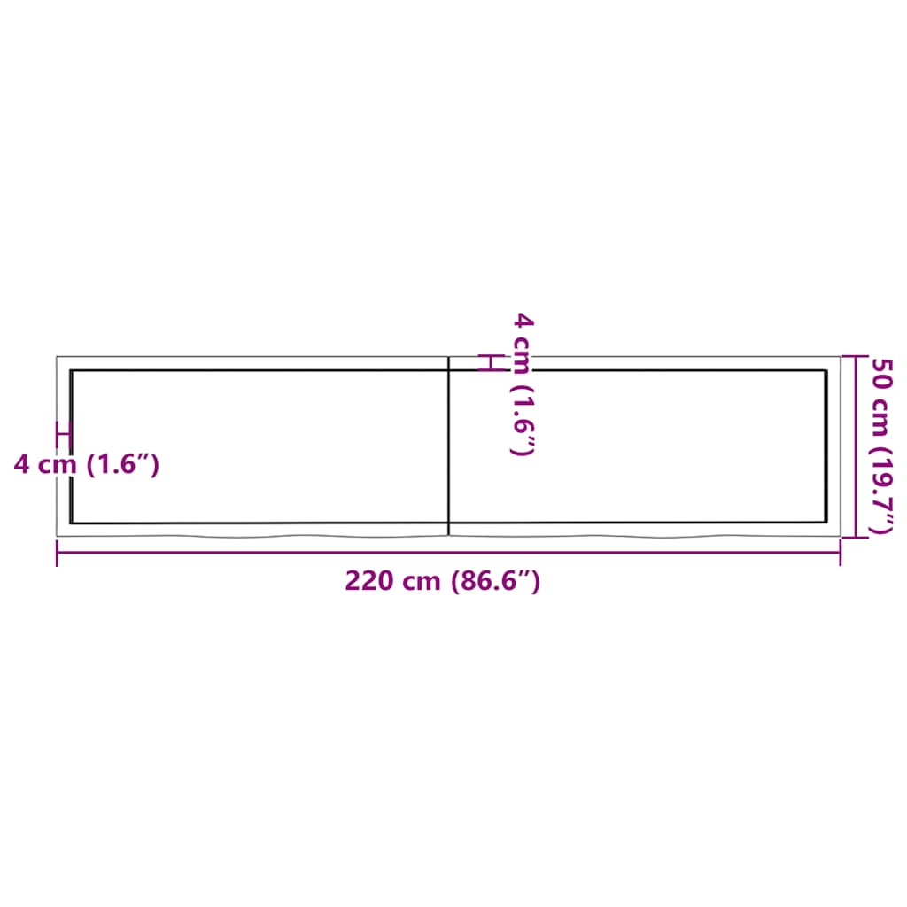 bordplade til badeværelse 220x50x(2-4) cm massivt træ mørkebrun