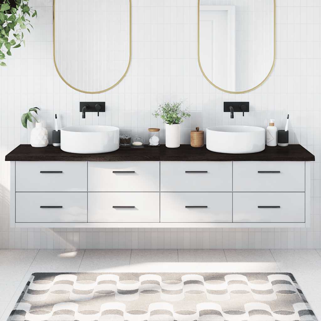 bordplade til badeværelse 220x50x(2-4) cm massivt træ mørkebrun