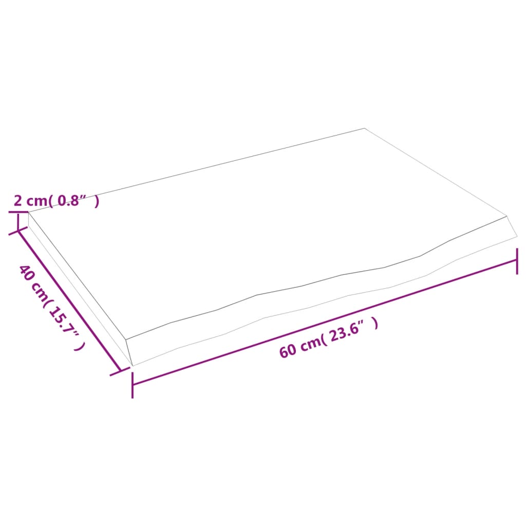 bordplade 60x40x2 cm behandlet massivt eg lysebrun