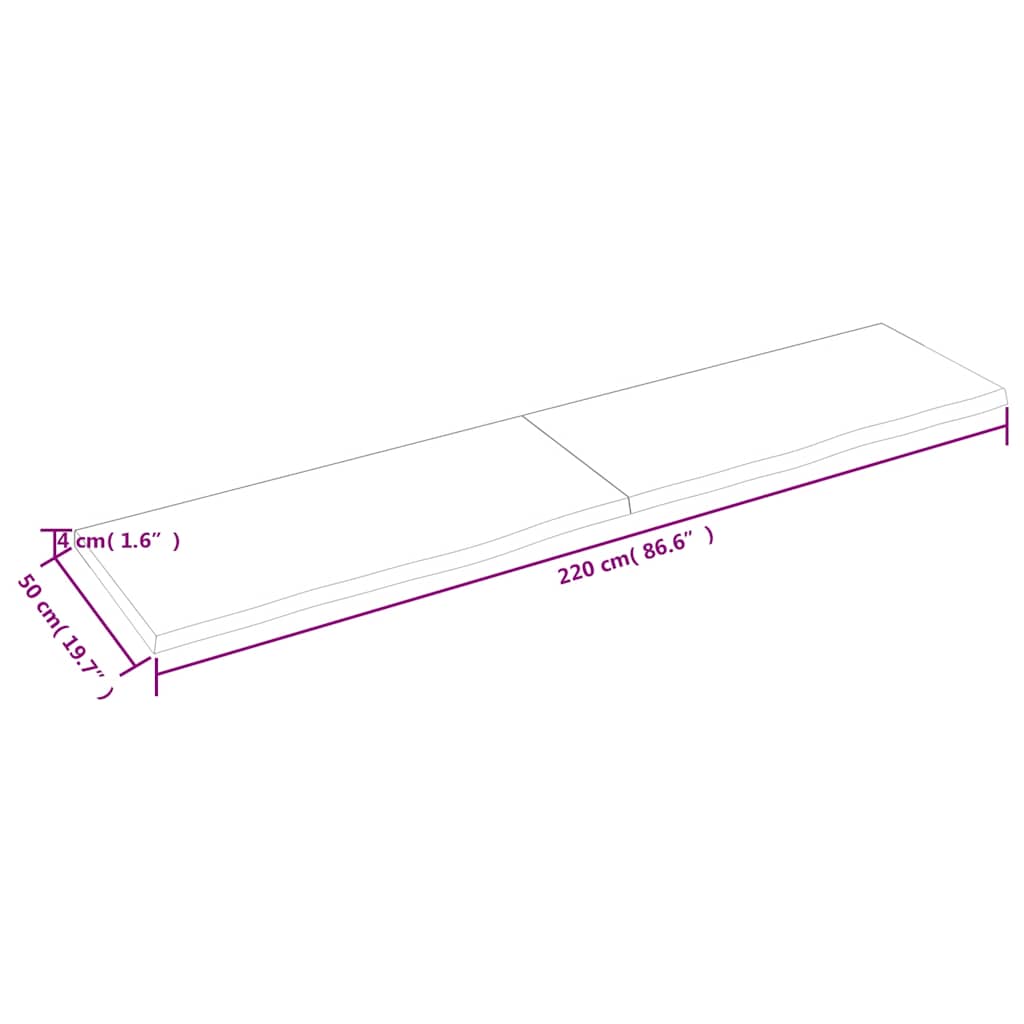 bordplade 220x50x(2-4) cm behandlet massivt egetræ mørkebrun