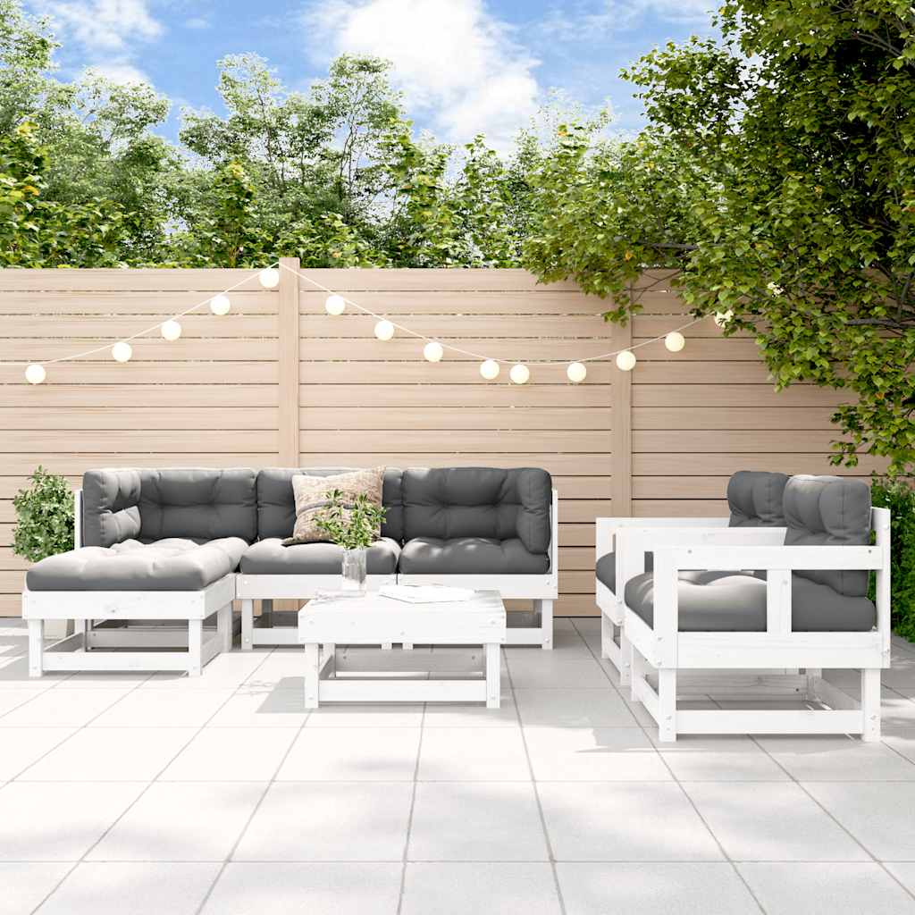 loungesæt til haven 7 dele massivt fyrretræ hvid