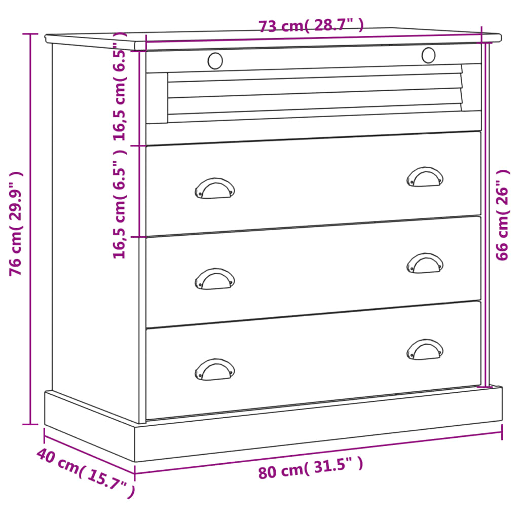 kommode VIGO 80x40x76 cm massivt fyrretræ