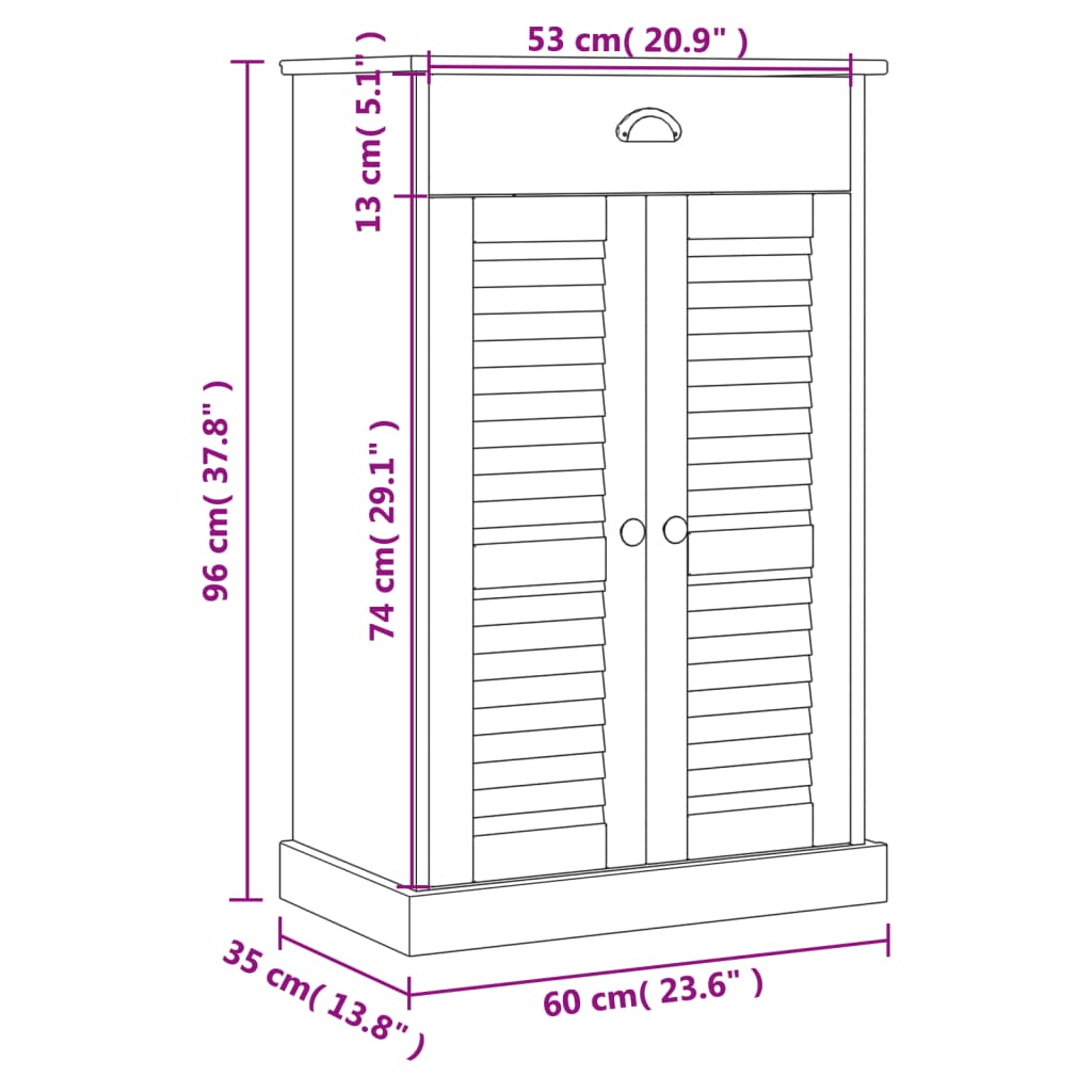 skoskab VIGO 60x35x96 cm massivt fyrretræ grå