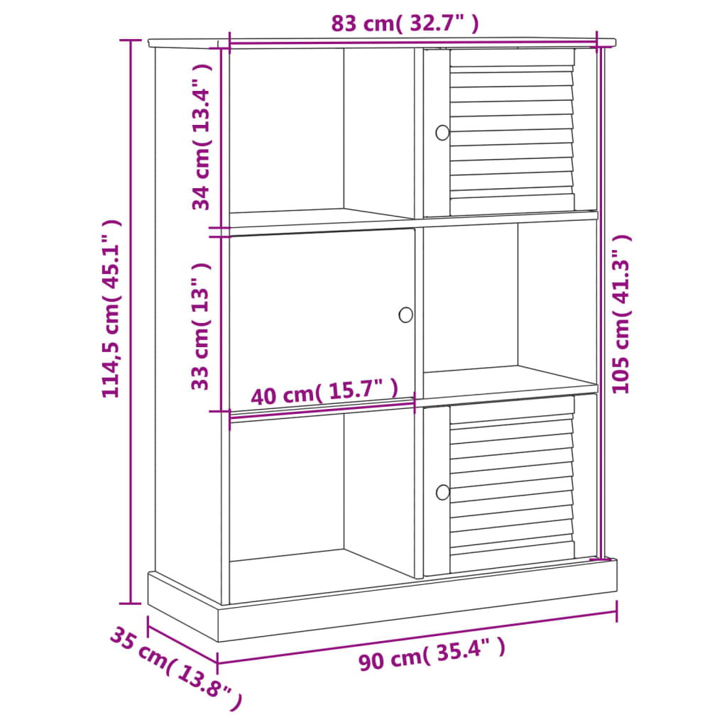 bogreol VIGO 90x35x114,5 cm massivt fyrretræ